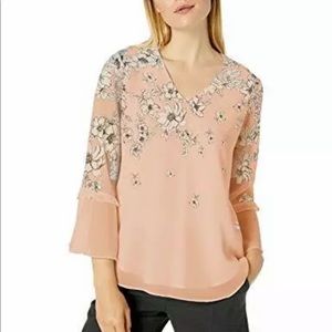 Calvin Klein Pink Floral Bell Sleeve Blouse NWT
